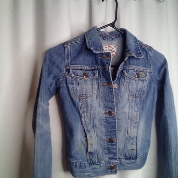Abercrombie Denim Jacket S Juniors Cropped Button Up Light Wash Blue - Picture 13 of 16